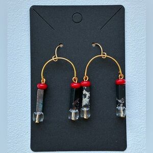 Natural stone and glass beads with 18k gold plated hooks earrings